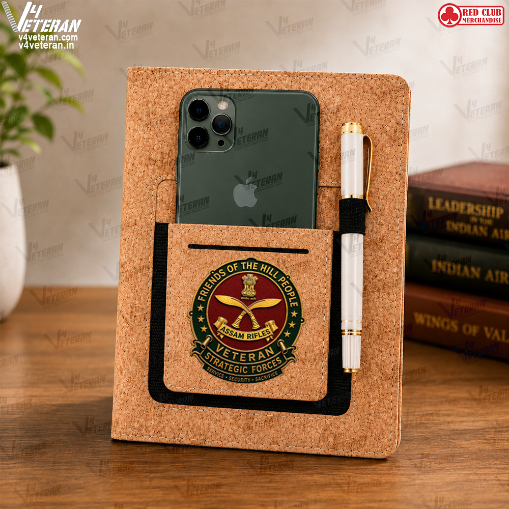 Legacy Assam Rifles (Veteran) Office Notebook with Phone–Card Pocket & Elastic Pen Loop (cork)