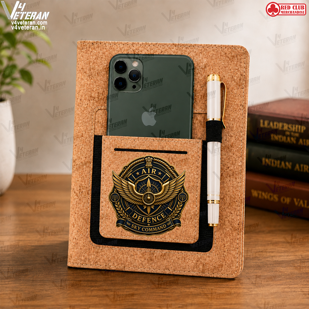 Legacy Air Defence (Veteran) Office Notebook with Phone–Card Pocket & Elastic Pen Loop (cork)
