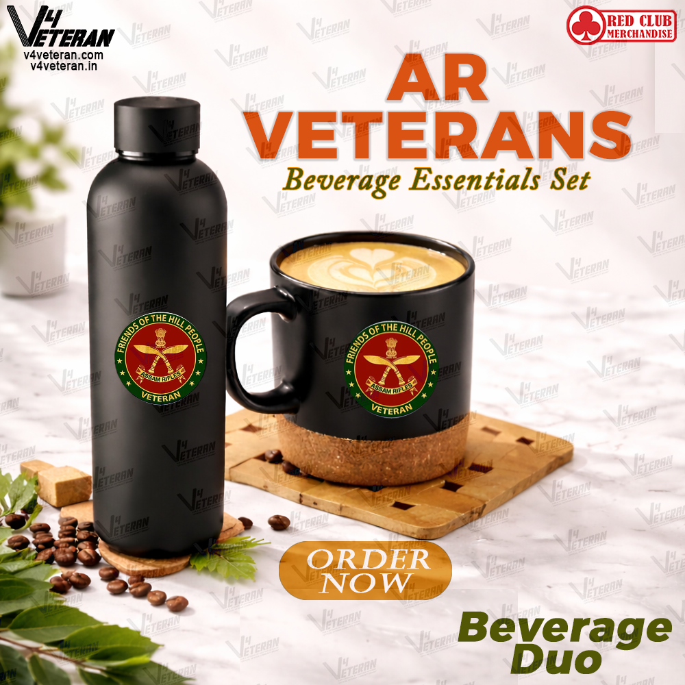 Assam Rifles Veterans-Matte Black Bottle & Cork-Base Mug Set