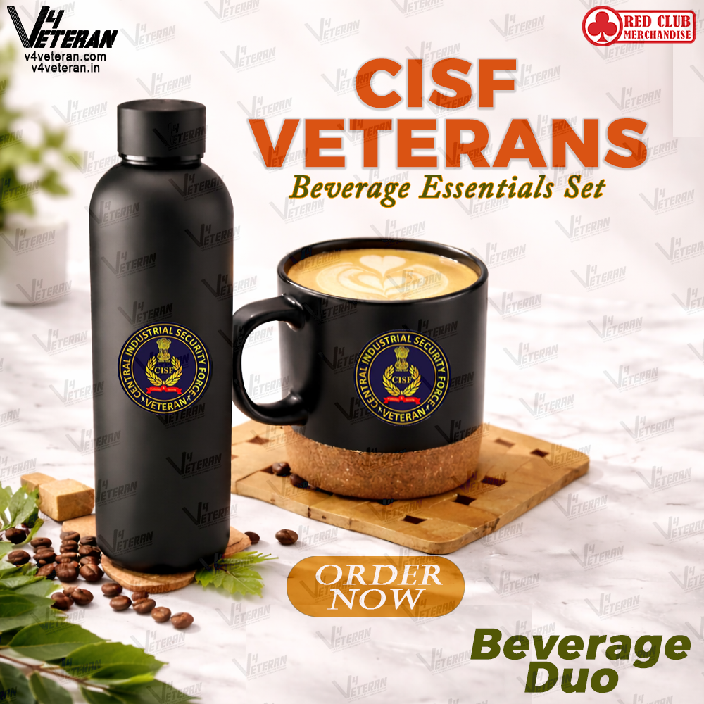 CISF Veterans-Matte Black Bottle & Cork-Base Mug Set