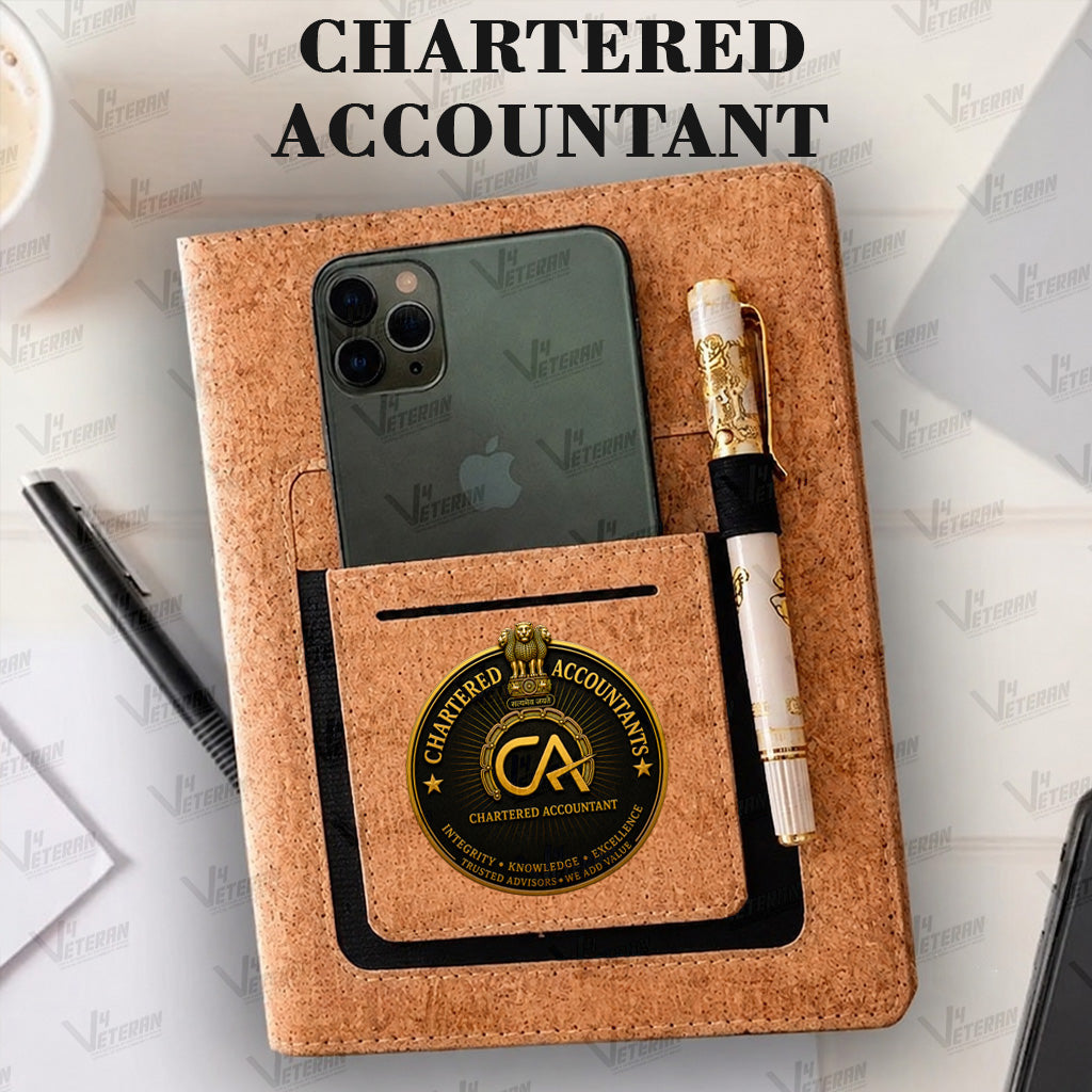 Classic Chartered Accountant Office Notebook with Phone–Card Pocket & Elastic Pen Loop - Cork