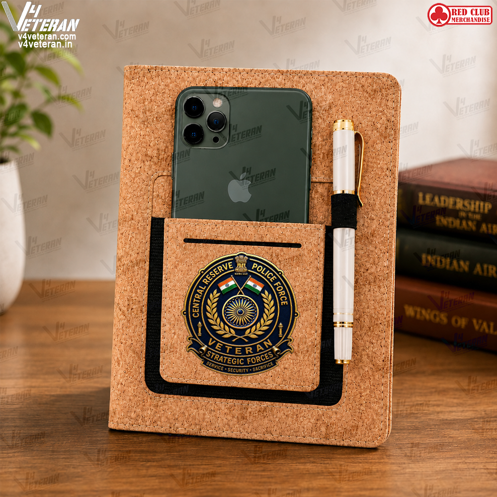 Legacy CRPF (Veteran) Office Notebook with Phone–Card Pocket & Elastic Pen Loop (cork)