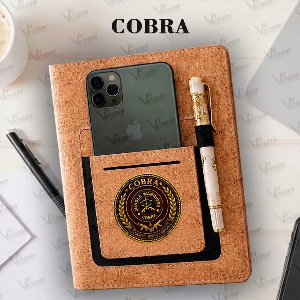 Classic Cobra Office Notebook with Phone–Card Pocket & Elastic Pen Loop - Cork