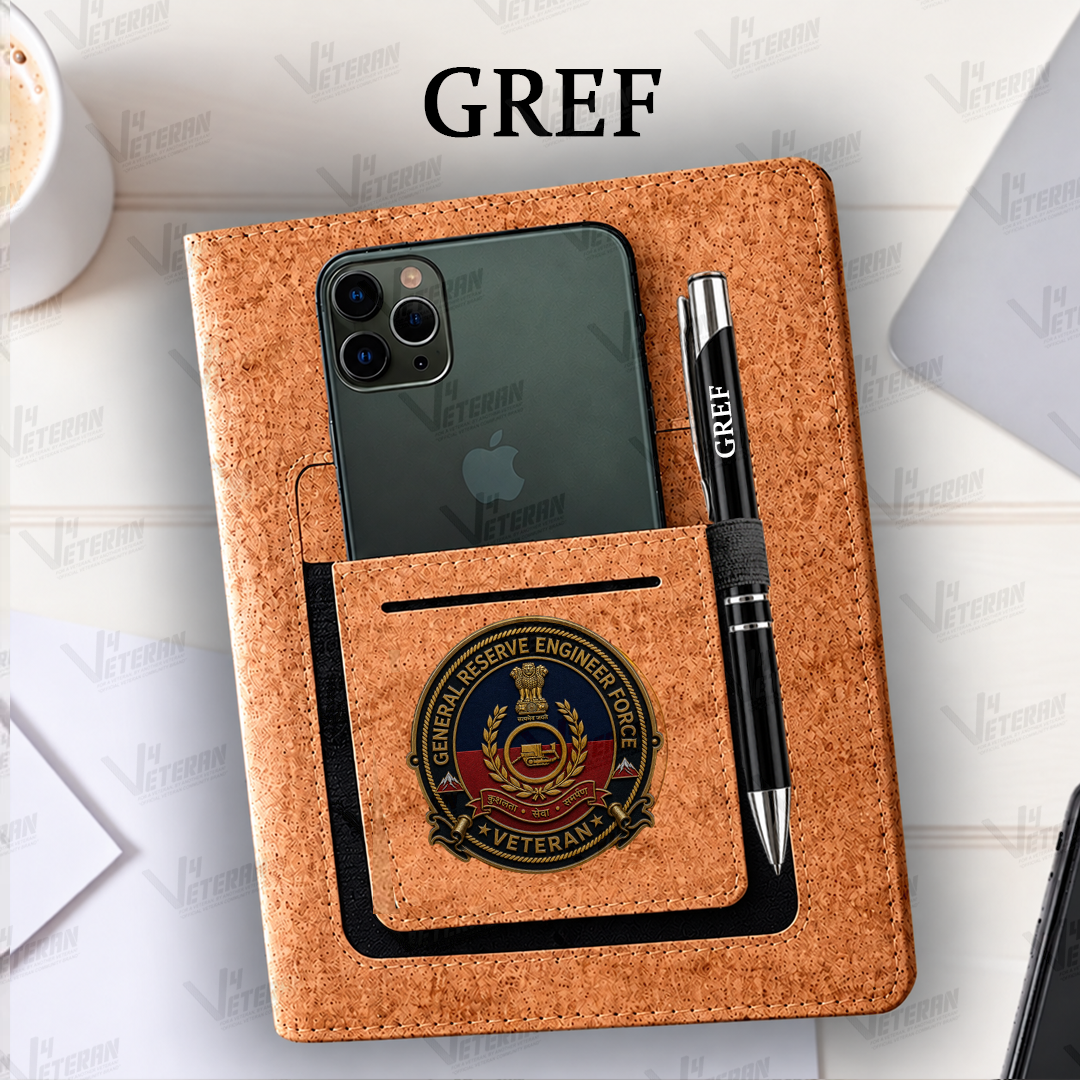Legacy GREF (Veteran) Office Notebook with Phone–Card Pocket & Elastic Pen Loop (cork)