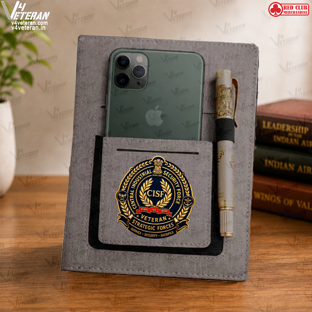Classic CISF (Veteran) Office Notebook with Phone–Card Pocket & Elastic Pen Loop