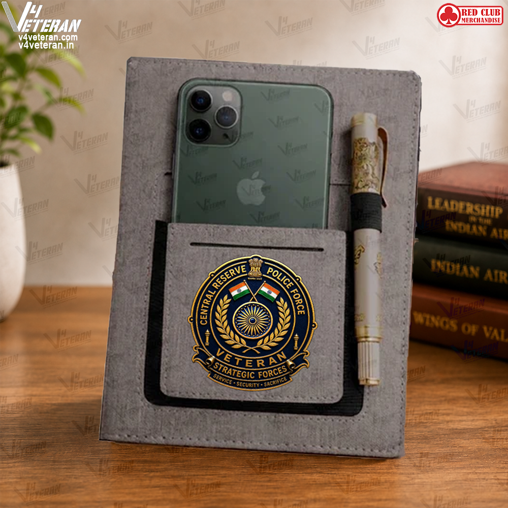 Classic CRPF (Veteran) Office Notebook with Phone–Card Pocket & Elastic Pen Loop