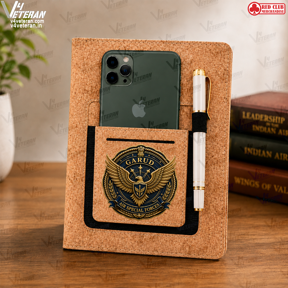 Legacy Garud (Veteran) Office Notebook with Phone–Card Pocket & Elastic Pen Loop (cork)
