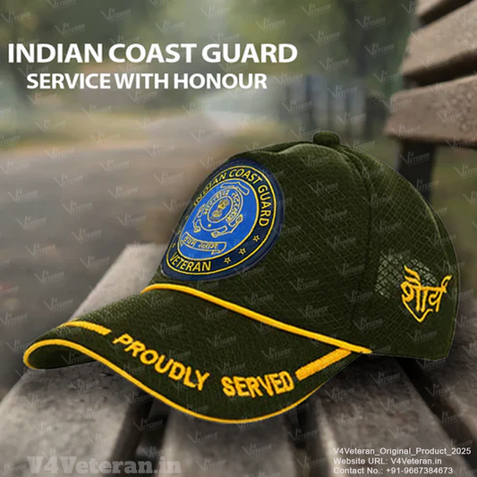 Indian Coast Guard-Proudly Served (Olive Green) Veterans Baseball Cap