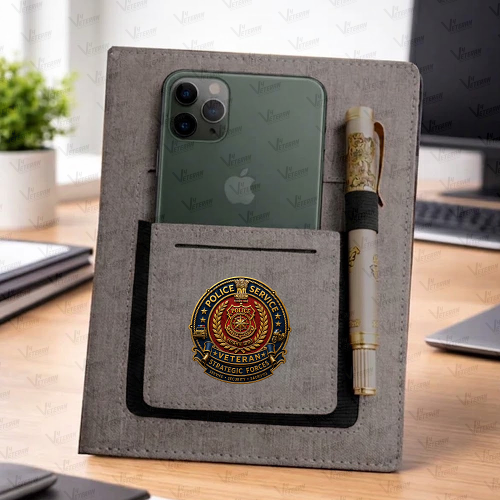 Classic Police Service (Veteran) Office Notebook with Phone–Card Pocket & Elastic Pen Loop