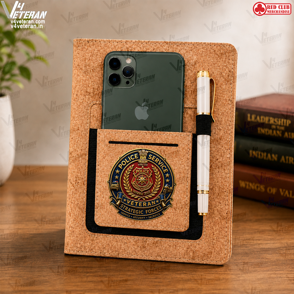 Legacy Police Service (Veteran) Office Notebook with Phone–Card Pocket & Elastic Pen Loop (cork)