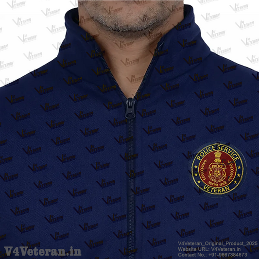 Police Service Jacket (Zipper, Cotton Fleece 340GSM) for Veterans (Blue)
