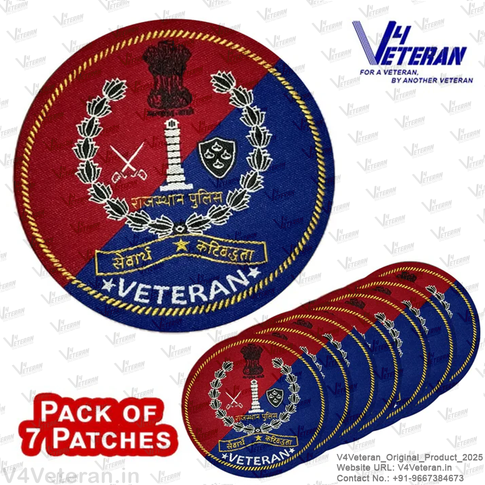 Rajasthan Police Veteran Iron-On Woven/ Embroidered Patches (DIY) for T-Shirts, Bags, Tracksuits & Waistcoats (Pack of 7)