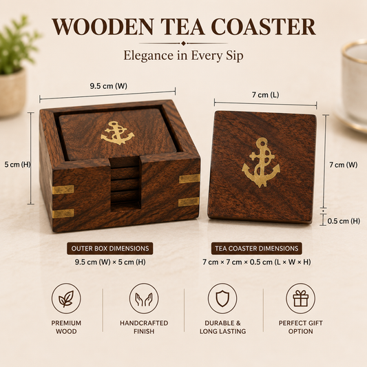 Premium Wooden Tea Coaster Set with Holder