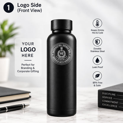 Personalised Stainless Steel Bottle 500ml | Custom Logo & Name Engraving | Matte Black Water Bottle | Premium Corporate Gift