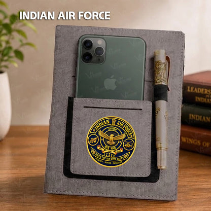 Classic Indian Air Force Notebook with Phone–Card Pocket & Elastic Pen Loop