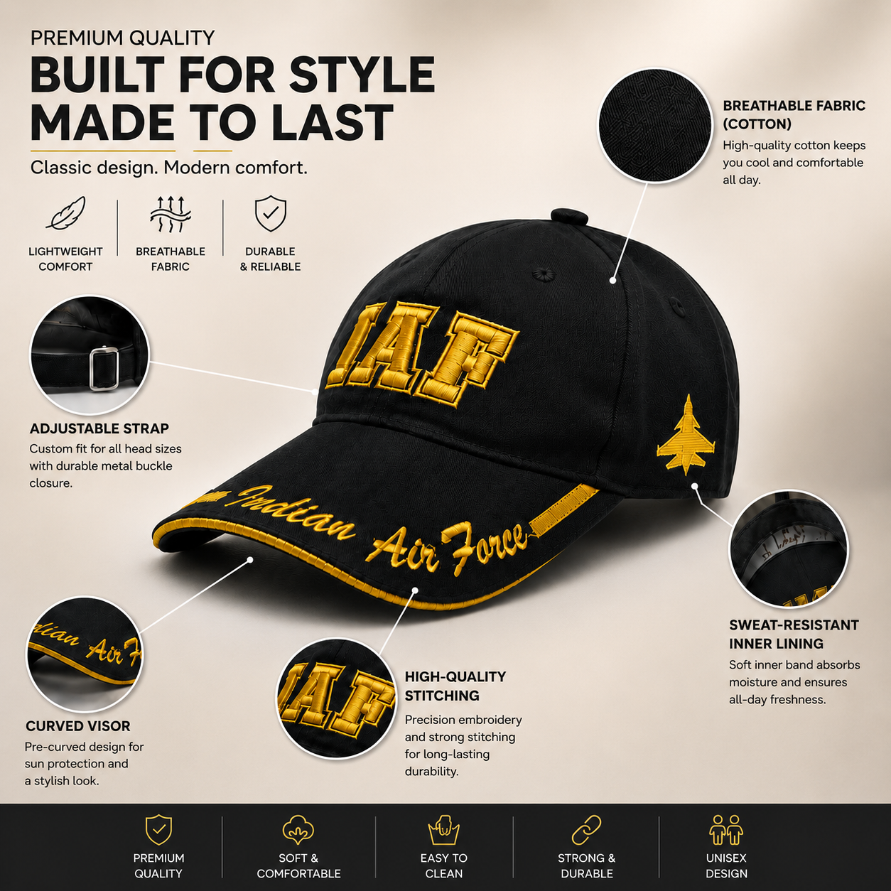 Indian Air Force (Black) Baseball Cap - Cotton