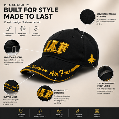 Indian Air Force (Black) Baseball Cap - Cotton