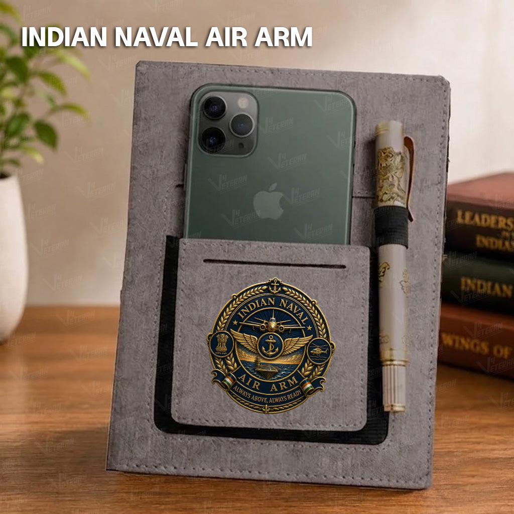 Classic Indian Naval Air Arm Notebook with Phone–Card Pocket & Elastic Pen Loop