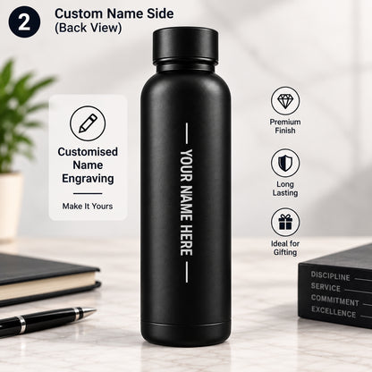 Personalised Stainless Steel Bottle 500ml | Custom Logo & Name Engraving | Matte Black Water Bottle | Premium Corporate Gift