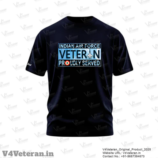 Indian Air Force Veteran T-Shirt – “Proudly Served” Edition (Navy Blue)