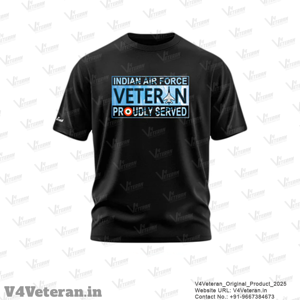 Indian Air Force Veteran T-Shirt – “Proudly Served” Edition (Black)