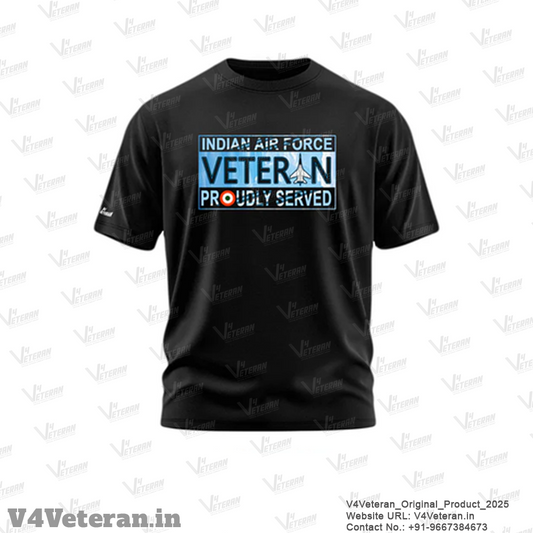 Indian Air Force Veteran T-Shirt – “Proudly Served” Edition (Black)