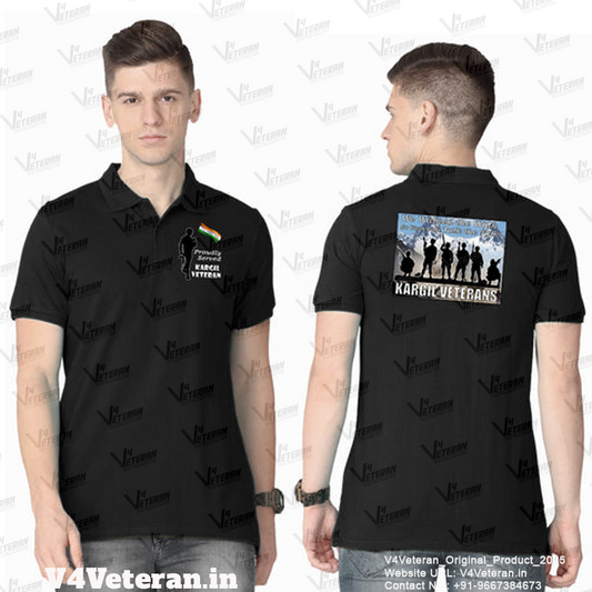 T-Shirts for Indian Army Veterans (Dri-Fit Polo, Kargil Veteran, Black)