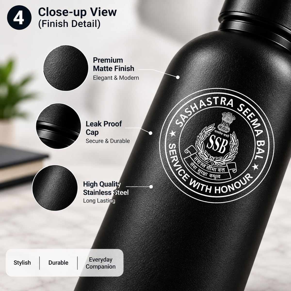 Personalised Stainless Steel Bottle 500ml | Custom Logo & Name Engraving | Matte Black Water Bottle | Premium Corporate Gift