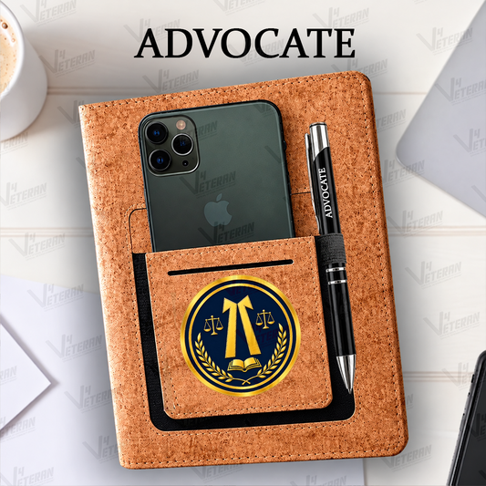 Classic Advocate Office Notebook with Phone–Card Pocket & Elastic Pen Loop - Cork