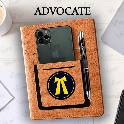 Classic Advocate (Veteran) Office Notebook with Phone–Card Pocket & Elastic Pen Loop (cork)