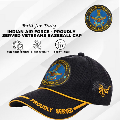 Indian Air force (Black) Proudly Served Baseball Cap for Veterans