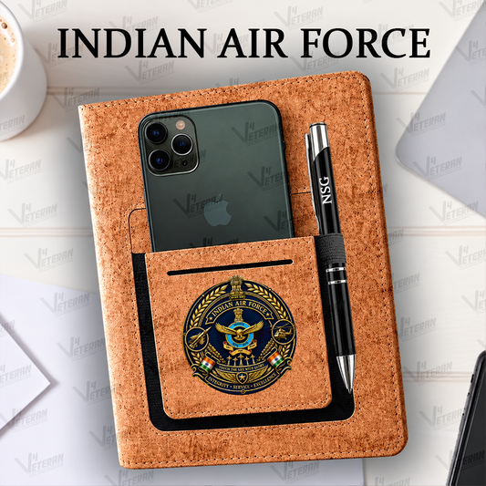 Classic Indian Air Force Office Notebook with Phone–Card Pocket & Elastic Pen Loop