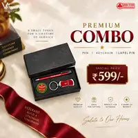 Assam Rifles Veteran Gift Box | Premium Pen, Keychain & Veteran Lapel Pin | Red & Silver Gift Set