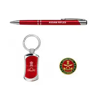 Assam Rifles Veteran Gift Box | Premium Pen, Keychain & Veteran Lapel Pin | Red & Silver Gift Set