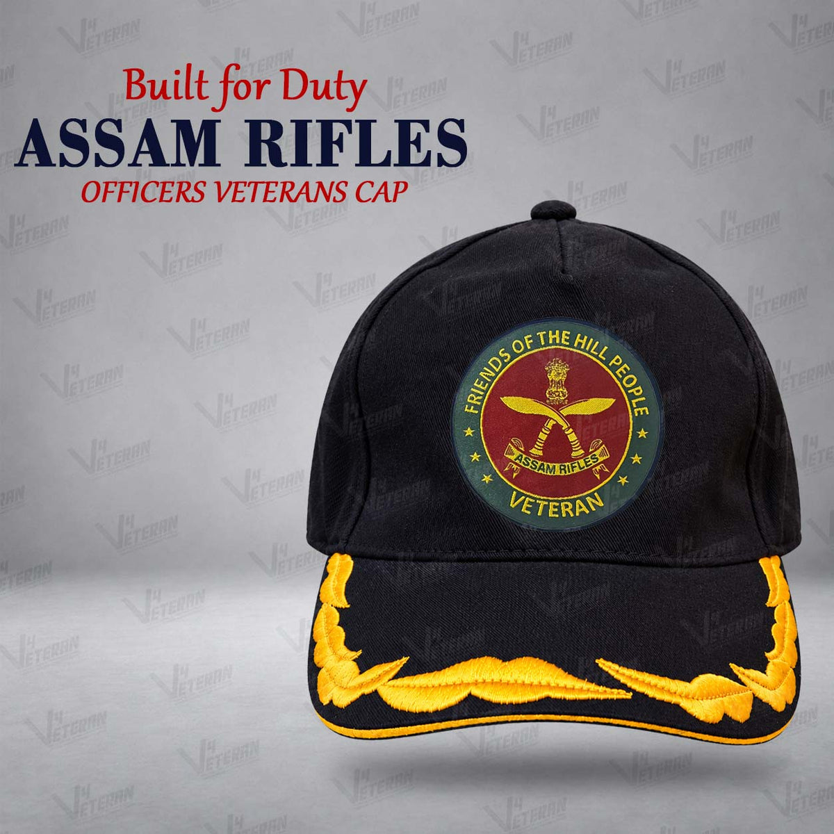 Assam Rifles Officers Veterans Cap (Fabric: Cotton, Color: Black)