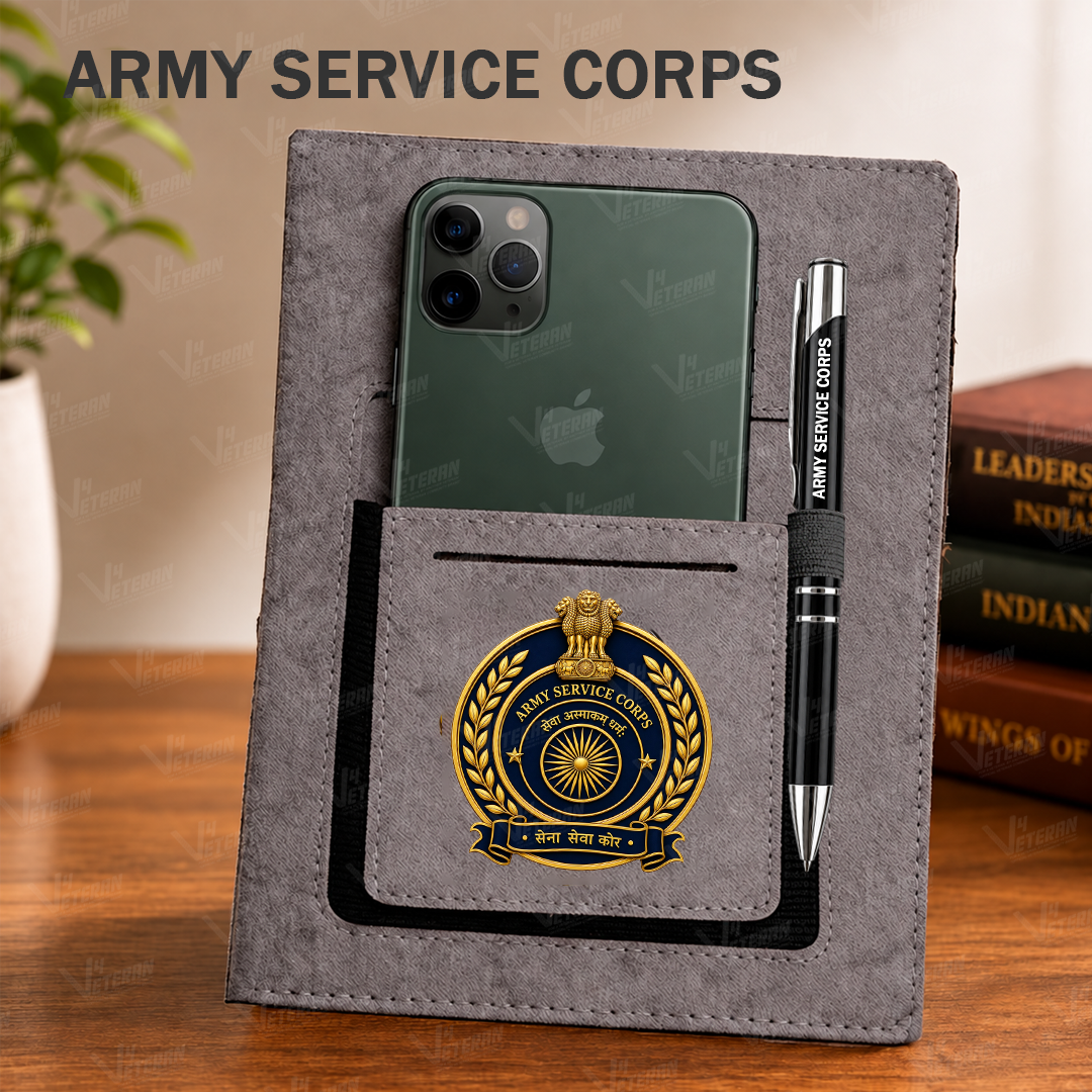 Classic Army Service Corps Office Notebook with Phone–Card Pocket & Elastic Pen Loop
