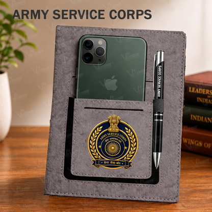 Classic Army Service Corps Office Notebook with Phone–Card Pocket & Elastic Pen Loop