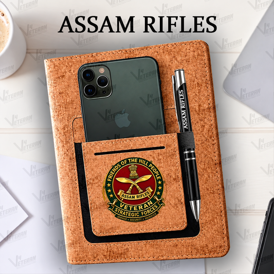 Legacy Assam Rifles (Veteran) Office Notebook with Phone–Card Pocket & Elastic Pen Loop (cork)