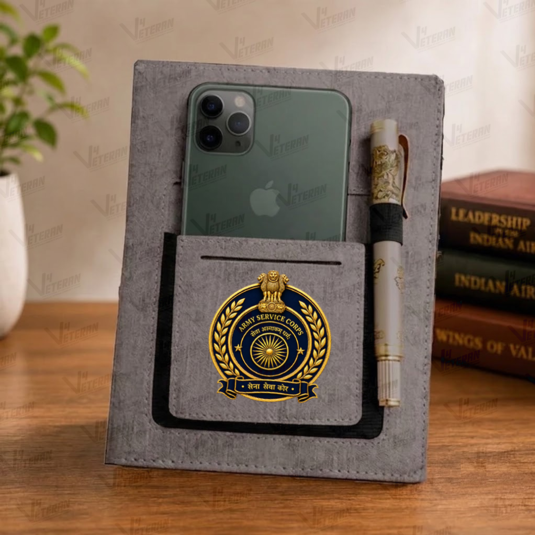 Classic Army Service Corps Office Notebook with Phone–Card Pocket & Elastic Pen Loop