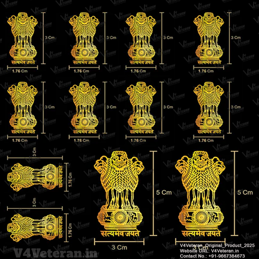 Ashoka Emblem Metal Stickers for Mobile Phone, Power Bank, Dairy [Pack of 12 Stickers (10Small + 2Large)]