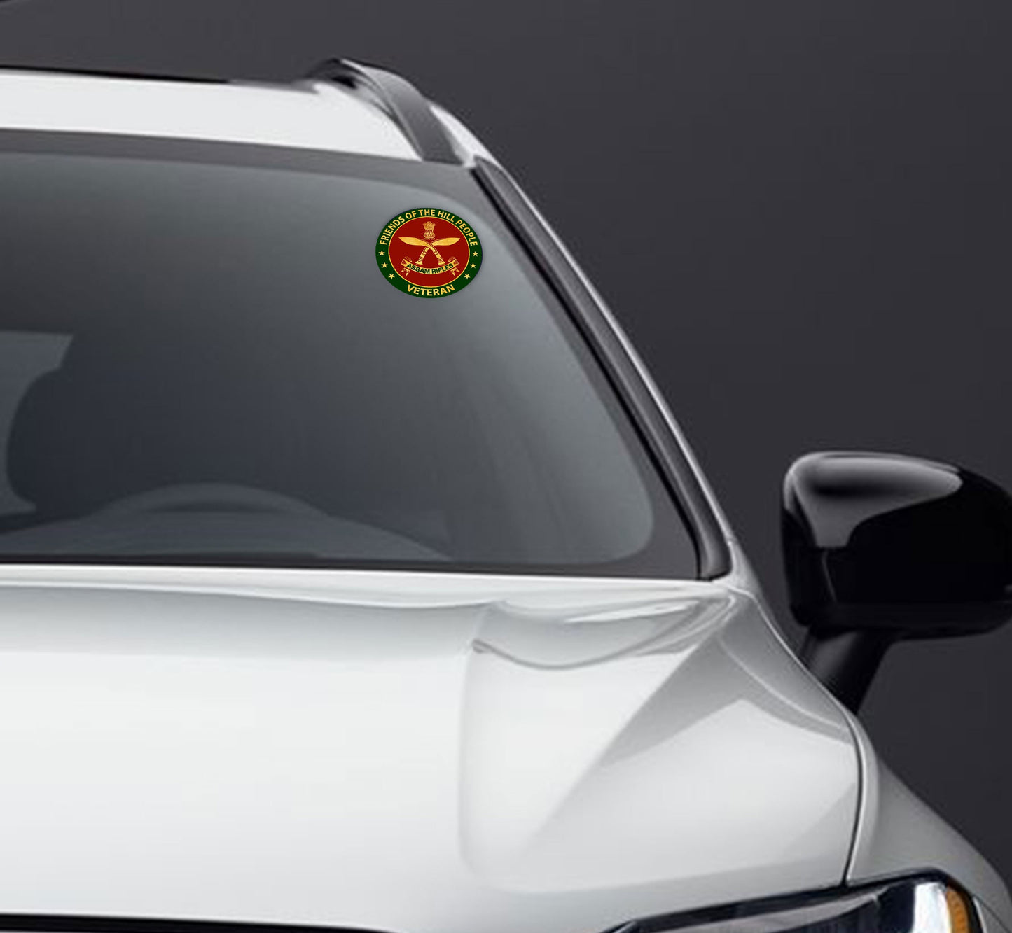 Assam Rifles Veteran Car & Bike Stickers – 4 Inside Glass for Cars + 3 Back Gumming for 2-Wheelers (7 pcs)