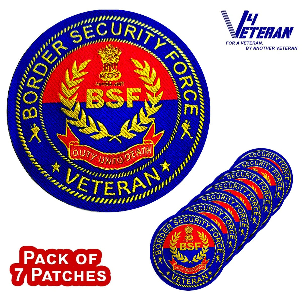 BSF Veteran Iron-On Woven/ Embroidered Patches (DIY) for T-Shirts, Bags, Tracksuits & Waistcoats (Pack of 7)
