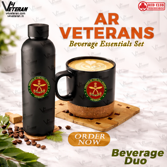 Assam Rifles Veterans-Matte Black Bottle & Cork-Base Mug Set