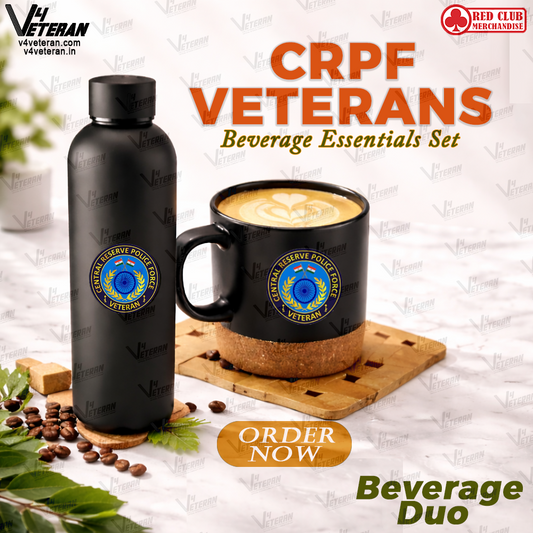 CRPF Veterans-Matte Black Bottle & Cork-Base Mug Set