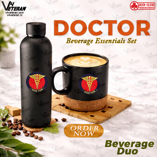 Doctor Veterans-Matte Black Bottle & Cork-Base Mug Set