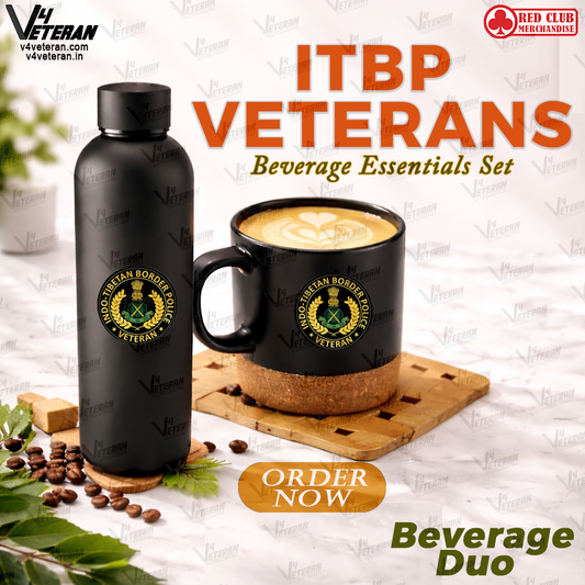 ITBP Veterans-Matte Black Bottle & Cork-Base Mug Set