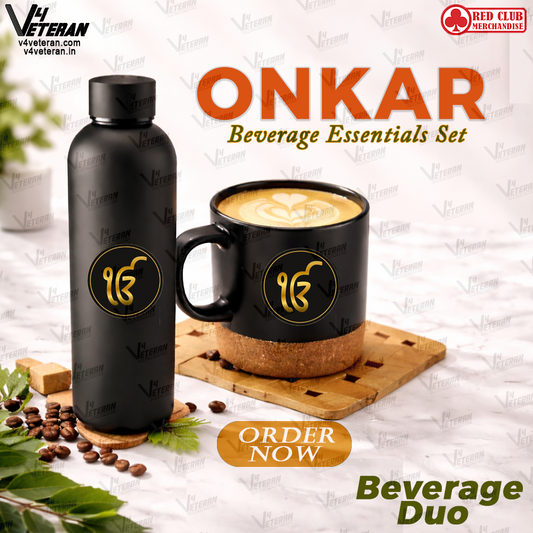 IK ONKAR Veterans-Matte Black Bottle & Cork-Base Mug Set