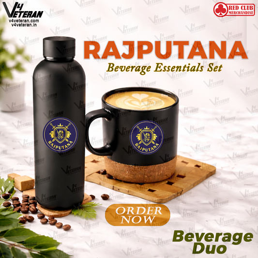 Rajputana Veterans-Matte Black Bottle & Cork-Base Mug Set