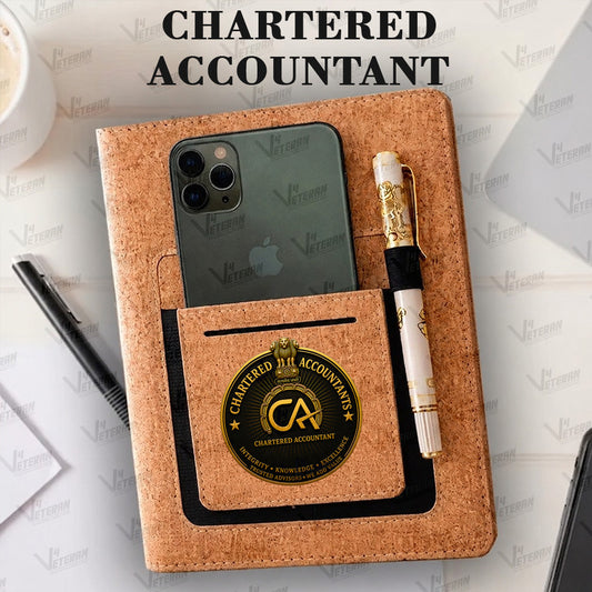 Classic Chartered Accountant Office Notebook with Phone–Card Pocket & Elastic Pen Loop - Cork