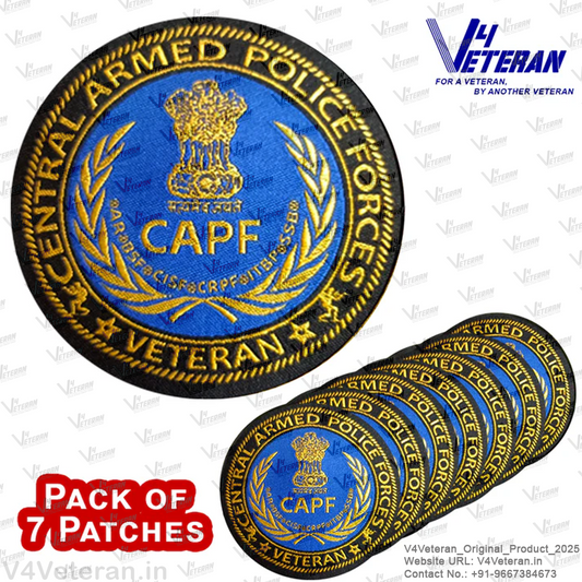 CAPF Veteran Iron-On Woven/ Embroidered Patches (DIY) for T-Shirts, Bags, Tracksuits & Waistcoats (Pack of 7)
